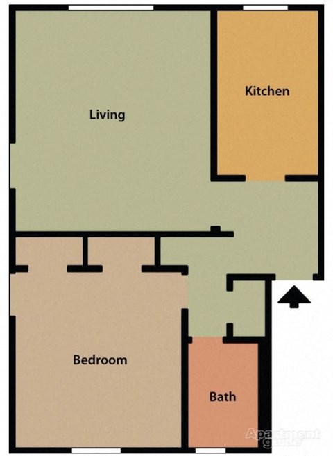 Floor plan for 1 bed, 1 bath, 649 sqft